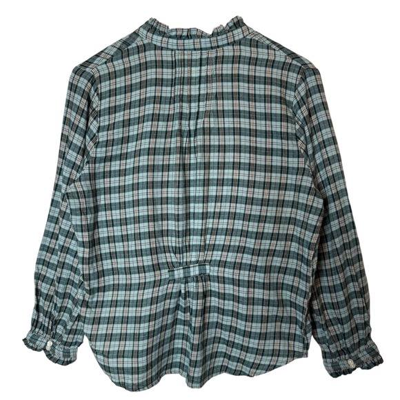 Trovata Birds of Paradis Finley Pintuck Blouse Top in Bluebird Plaid Medium - Picture 7 of 7